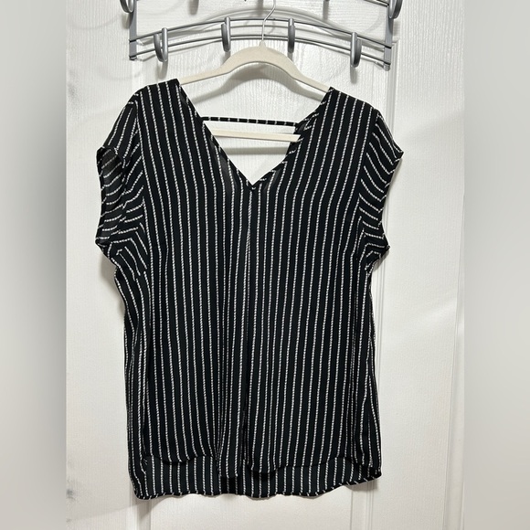 Halogen tunic blouse black white rope pattern women’s L double v-neck classic - Picture 1 of 14
